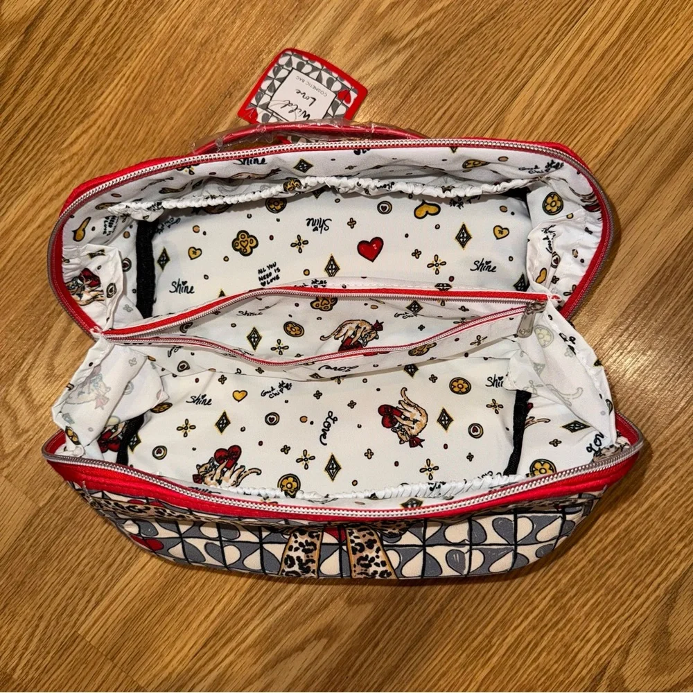 New Brighton Wild Love Zipper Makeup Case with Hearts and Animal‎ Print Detail